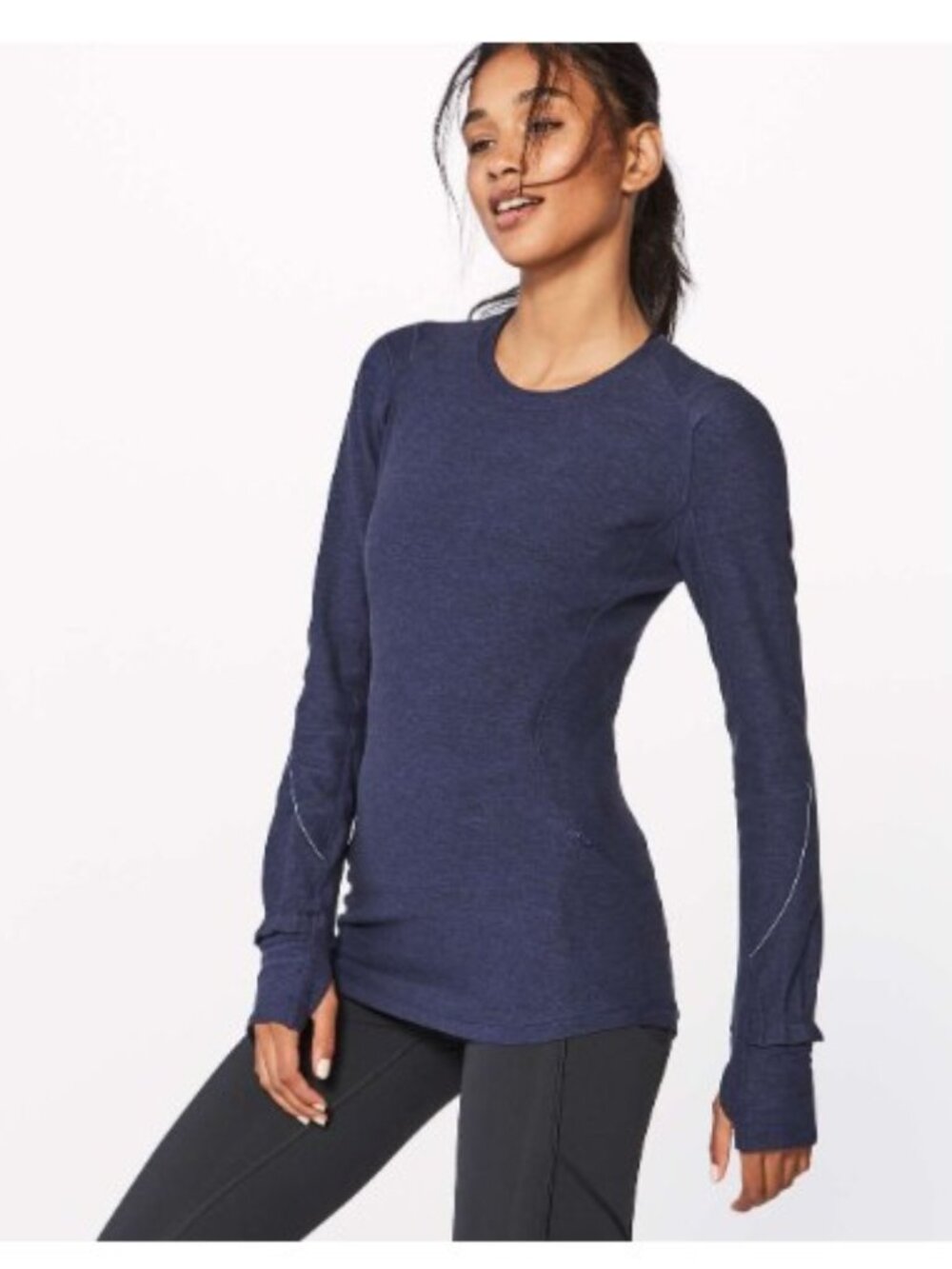 Lululemon Extra Mile Long Sleeve in Heathered Hero Blue / Black size 6
